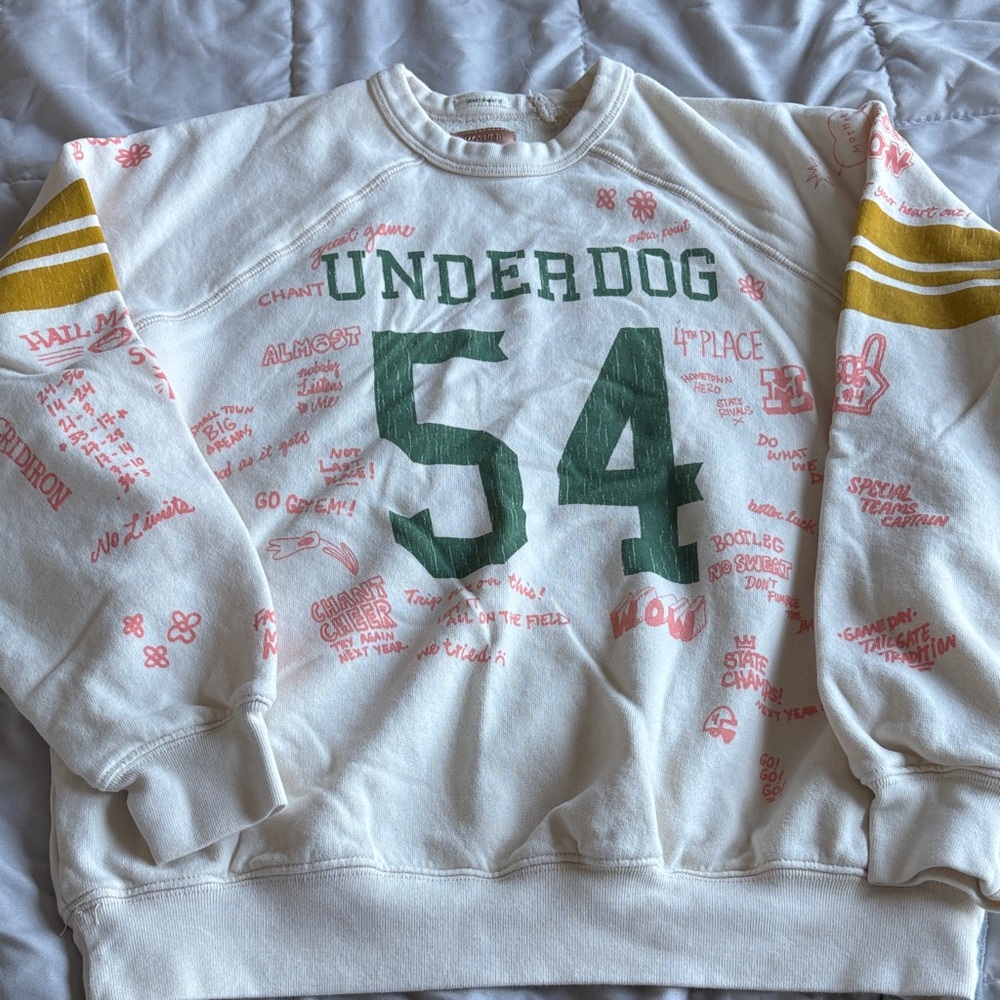 MOTHER White Sweatshirt with Green and Yellow Accents